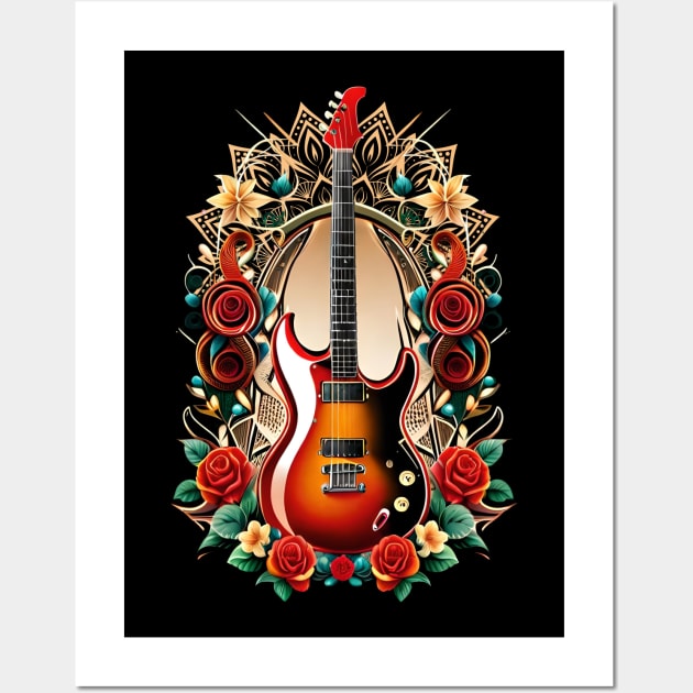 Electric guitar orage tattoo style 22 Wall Art by Dandeliontattoo